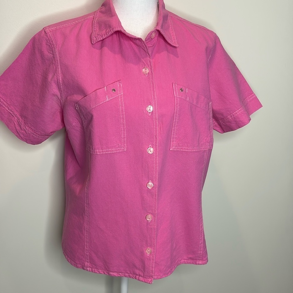 Pappagallo Vintage Pink Short Sleeve Button-Up Women's Top. Petite XL. Y2K